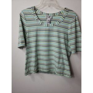 Talbots Womens green stripe Med cropped short sl